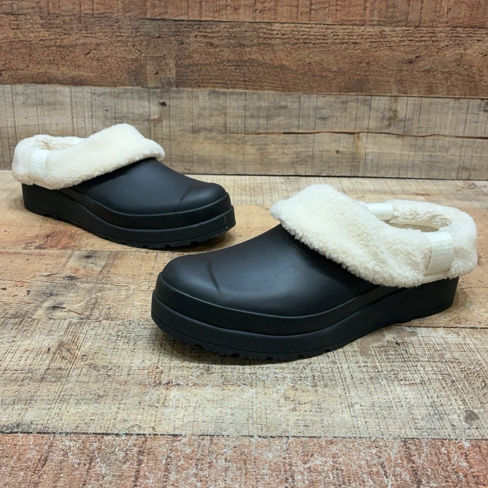 Hunter Clog Slippers Womens Size 8 39 Black Rubber Faux Fur Lined Shoes Comfort